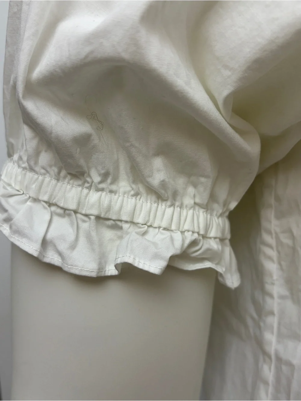 Hill House Home Cream Cotton Puff Sleeve Ruffle Neck Blouse XL
